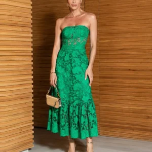 Robe bustier Chic Vert en Dentelle vert